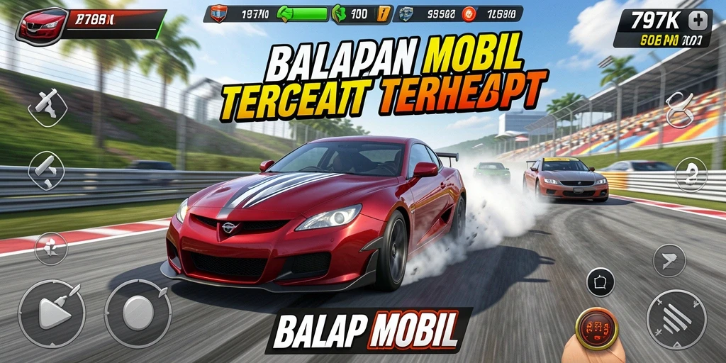 Tampilan antarmuka permainan balap mobil yang menakjubkan.