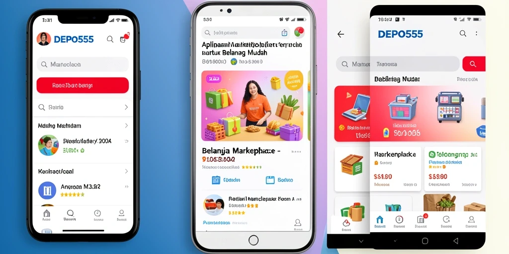 Tampilan antarmuka aplikasi DEPO555 yang user-friendly dan menarik.