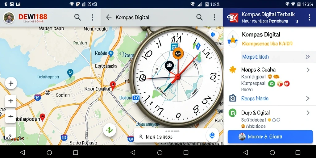 Antarmuka DEWI188 yang menunjukkan kompas digital dengan fitur navigasi.