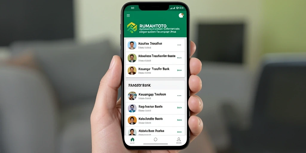 Antarmuka aplikasi RUMAHTOTO yang mudah digunakan untuk transfer bank.