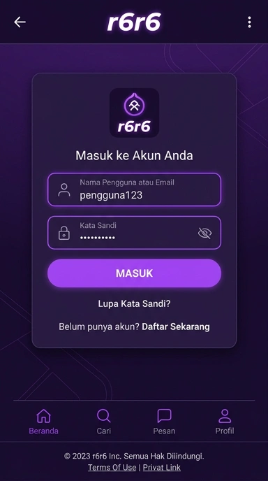 Tampilan halaman login r6r6